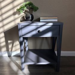 Slate Blue-Gray Wooden Side Table w/ Drawer