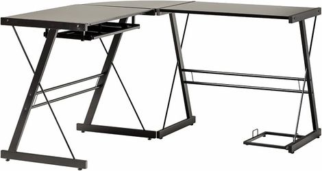 3-Piece Corner Desk, Black with Black Glass