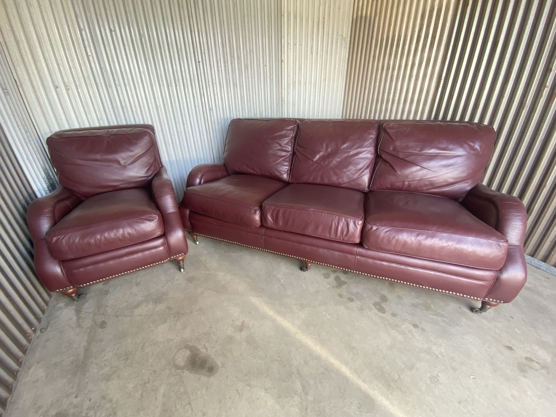 Red Leather Couch and Chair $350