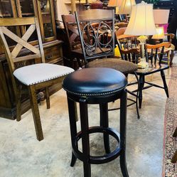 Cappuccino Upholstered Swivel Wood Backless Bar Stool H-30" Seat W- 15"