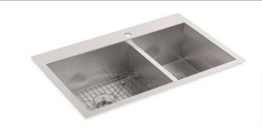 Kohler Vault 33" X 22" X 9 5/16" Dual Mount Double Bowl 18G Stainless Steel Kitchen Sink With Grid