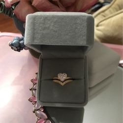 Beautiful ! Gold Heart Shape White Sapphire  Diamond Crystal Stone Ring Set 