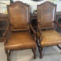 Embossed Leather And Wood Arm Or Dining Chairs 