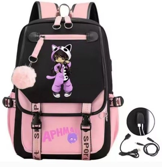 Aphmau print  fashion USB charging / Laptop school Book Bag for teenage girls
