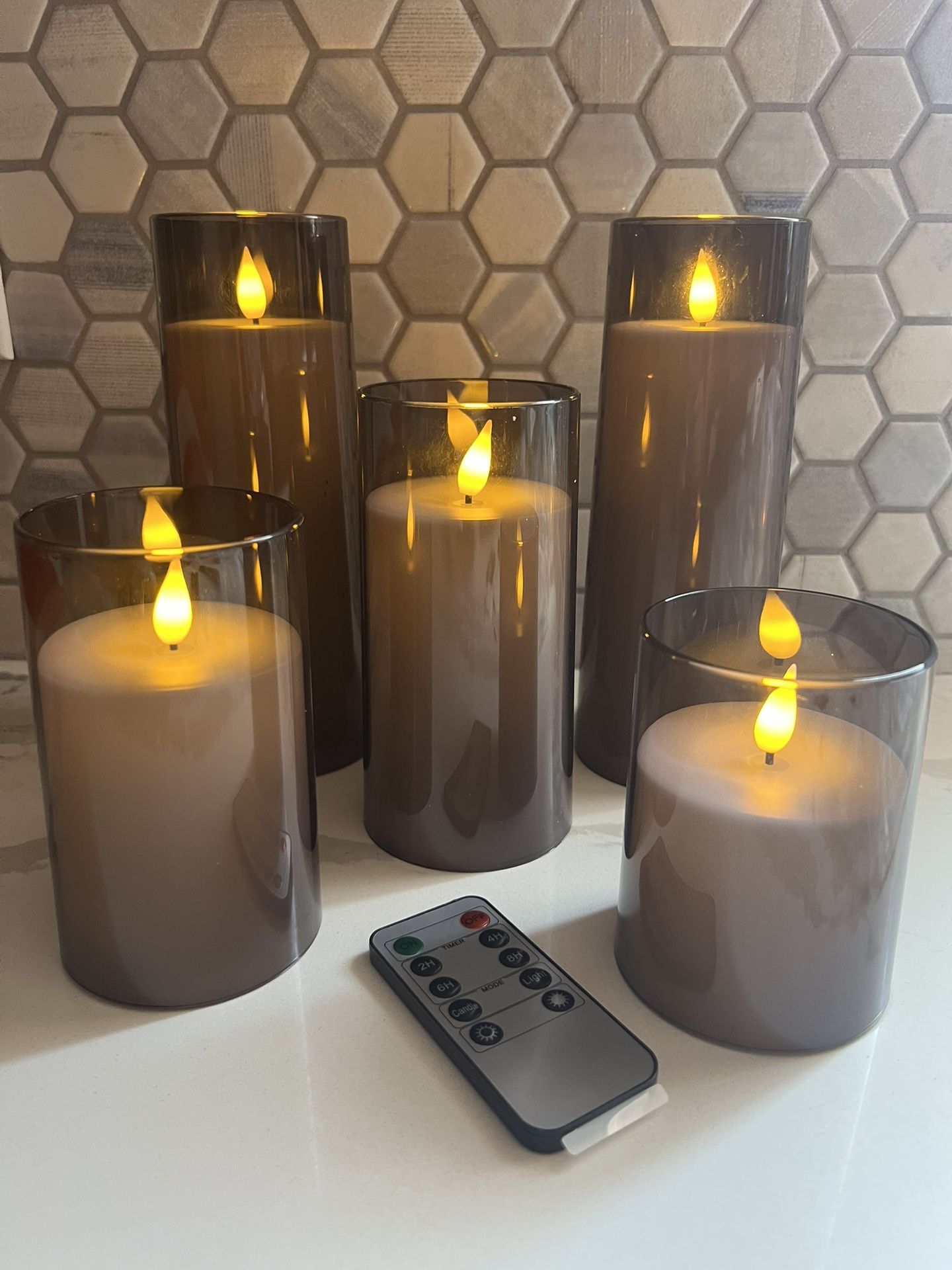 5 Flameless Candles Gray