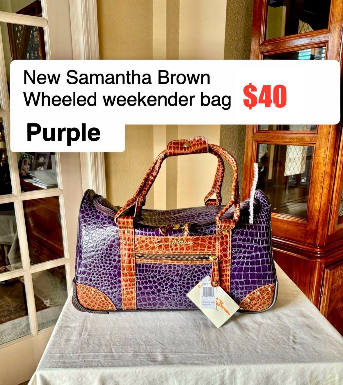 New Samantha Brown Wheeled Weekender Duffle style bag, Croco print PVC luggage.Great Christmas gift
