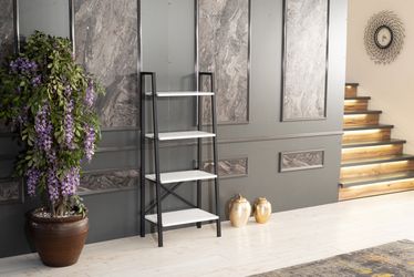 4-Tier Industrial Ladder Bookshelf – Modern Freestanding Display & Storage Shelf White