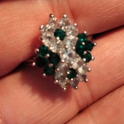 14kt White Gold GE ESPO Green Rhinestones Ring 