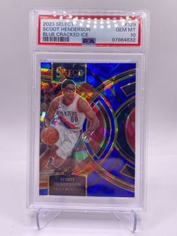 2023-24 Panini Select- Premier Level Scoot Henderson #129 Blue Cracked Ice Prizm