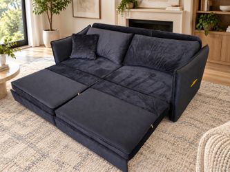 Black Velvet Sleeper Sofa with Pullout Bed