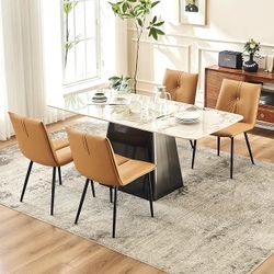 NEW ~ Set of 2 ~ Mid Century Modern MCM Style Tufted PU Leather Dining Kitchen Table Office Chairs CAMEL Tan Brown
