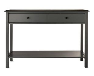 Gray Wood Console Table - 2 Drawers + Bottom Shelf