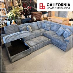 U-Shaped Sectional Sofa with Storage & Pull-Out Bed