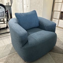 37.4'' Accent Chair for Living Room Chairs, 360° Swivel Accent Chairs, Upholstered Comfy Reading Chair for Bedroom Rotating Barrel Armchair with Metal