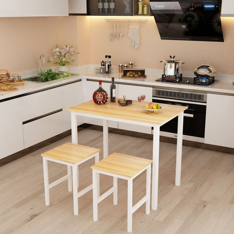 3 Pieces Dining Set, Kitchen Dinner Table and Stools for 2 Perfect for Breakfast Nook