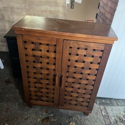 solid wood woven door storage cabinet