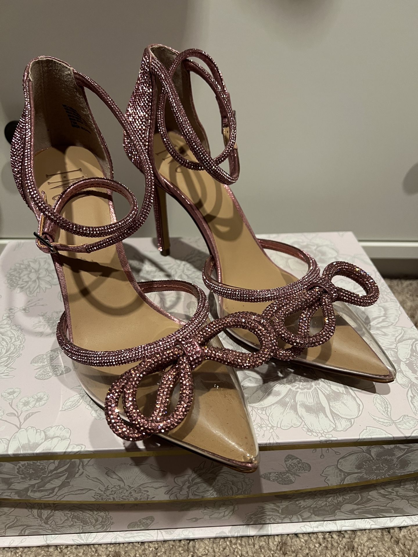 NEW INC Clear and Pink Bow High Heels
