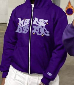 Men Purple Small Hoodie With Zipper