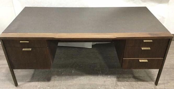 Vintage Modern Style Walnut, Laminate & Metal Desk