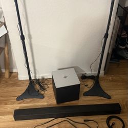 Vizio sound bar system with three subwoofer and stands