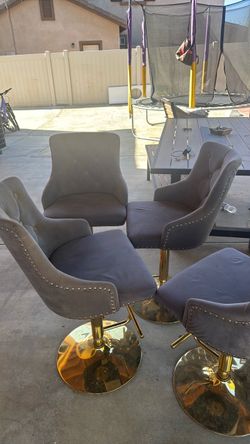 Gray Velvet Dining Chairs with Gold Base – Set of 4