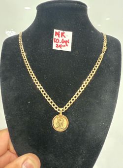 14K Yellow Gold Chain and Pendant For Wedding 10.6Gr 24 Inches Long