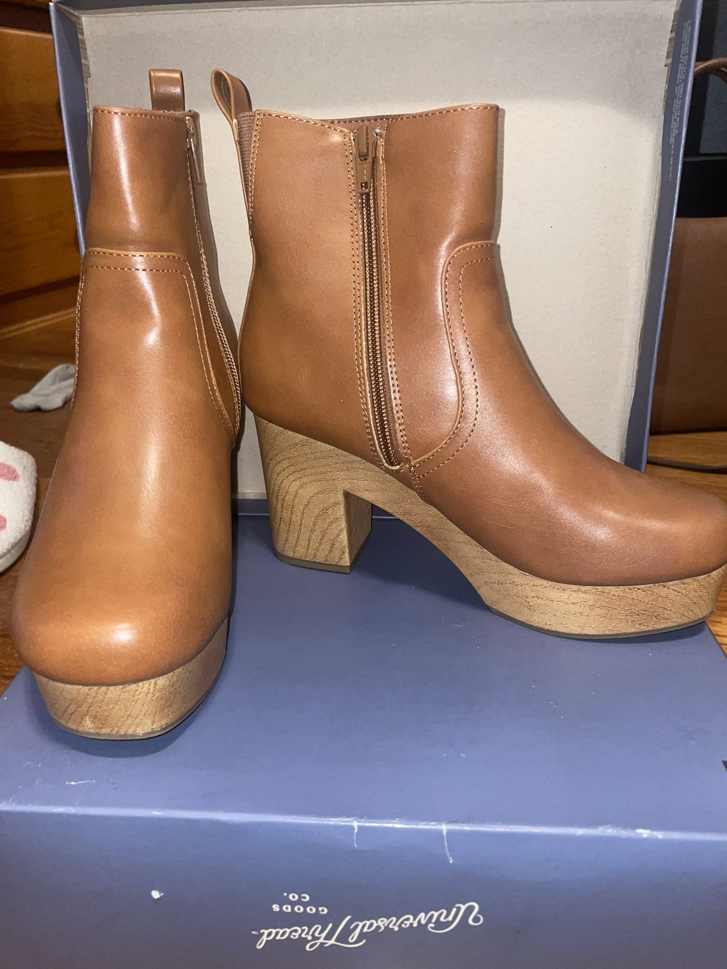 Brown leather heel boots