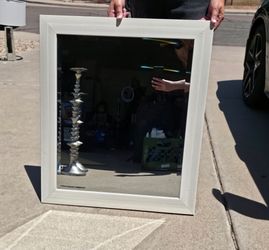 White framed mirror