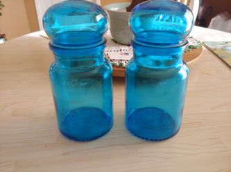 Blue glass ginger jars