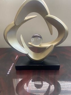 Modern Abstract Gold Sculpture with Clear Glass Orb