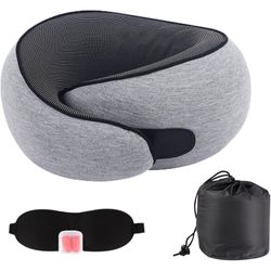 Airplane Travel Neck Pillow for Support Long Flight,Memory Foam Pillow Compact Head Support with Pain Relief, Ergonomic Sleeping & Road Trips (Gray)