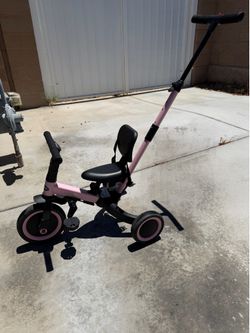 NEWYOO 3-in-1 Pink Toddler Tricycle with Push Handle