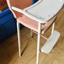 Vintage Child Pink Toy Metal High Chair