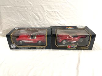 Vintage great condition 1957 Ferrari and Chevy Corvette toy cars. Scale 1/18