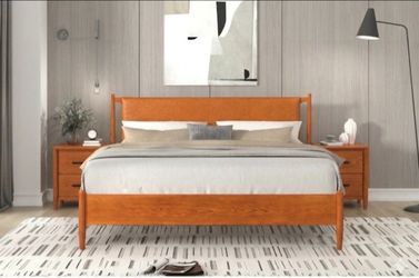 New🔸️ King Size Wood Platform Bed Frame No Box Spring Needed In The Box Seal..