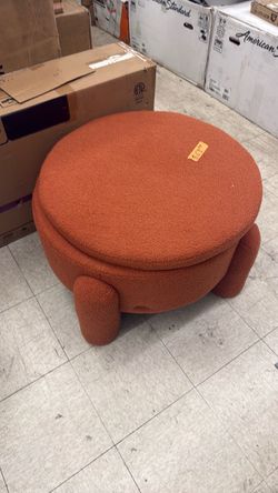 Round Boucle Ottoman with Sculptural Legs