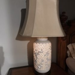 Large Mid Century Reticulated Cherry Blossom Asian Lamp