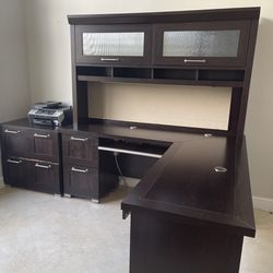 Executive Desk- Lahaped with Hutch, Printer Cabinet And Bookcase GREAT CONDITION 
