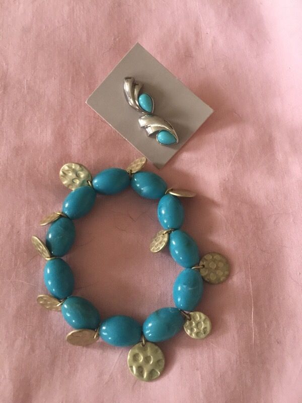 Turcoise & gold bracket & turcoise & silver earrings