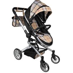 Extra Tall Mommy & Me Burberry Print Doll Pram / Stroller