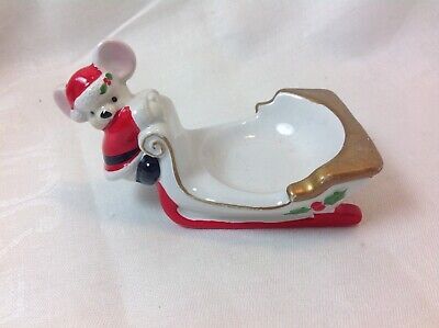 Vintage Fitz and Floyd Santa Mouse Candle Holder Sleigh