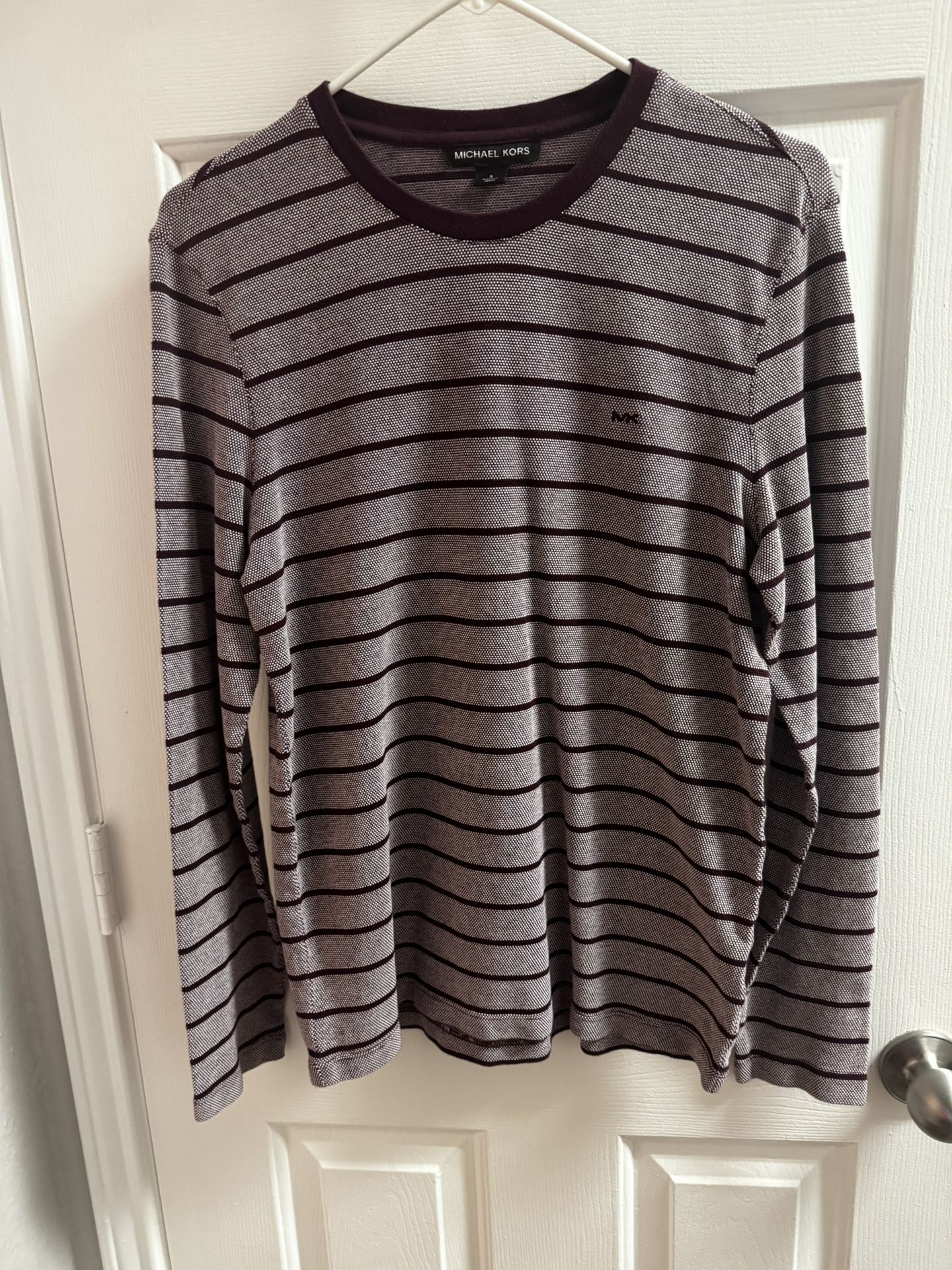 Mens Michael Kors Long Sleeve Pullover Cotton Top Cordovan Stripe Size Small