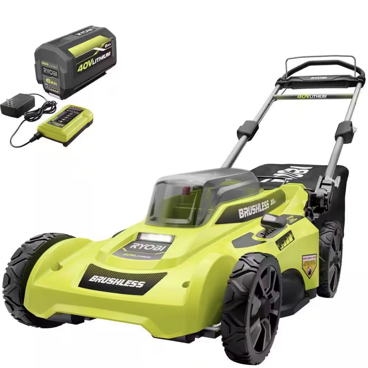 Ryobi 40V Brushless 20 in. Cordless Battery Walk Behind Push Lawn Mower with 6.0 Ah Battery and Charger-Cortacésped
