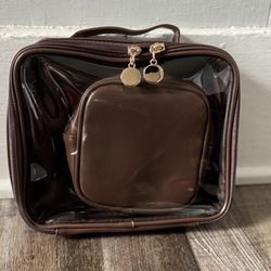 Stylish Brown Makeup Bag with Matching Mini Pouch