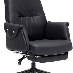 Leather Executive Chair Adjustable Reclining Swivel Office Desk Chair with Hidden Footrest Padded Armrest 350lbs Load-Bearing Strong Iron Frame Ergono