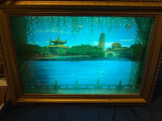 Vintage framed light Up Sound Japanese sound of birds and water no motion 20x14