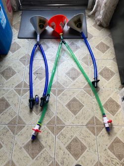 Head Rush Silver/Blue Double Header 2-Tube Beer Bong, 8" x 6.5" Plastic Funnel with Dual Flexible Hose, 2 2-ft Long Thick Tubes for Parties and Games 
