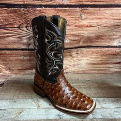 Men Western Cowboy Square Toe Ostrich Print Honey Boots Botas Vaqueras Para Caballero Impresa De Avestruz Café
