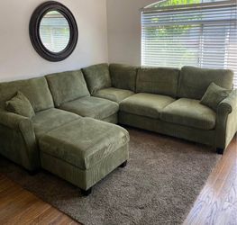 New Corduroy Sectional. Grey, Beige, Sage. 99” X 99”. Free Delivery!