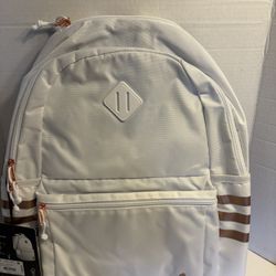Adidas 3S 5 White/Rose Gold Logo Original Book Bag Backpack Stores 16” Laptop